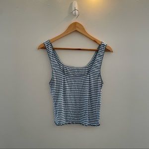 American Eagle Soft and Sexy Ribbed Ruffled Striped Crop Tank Top